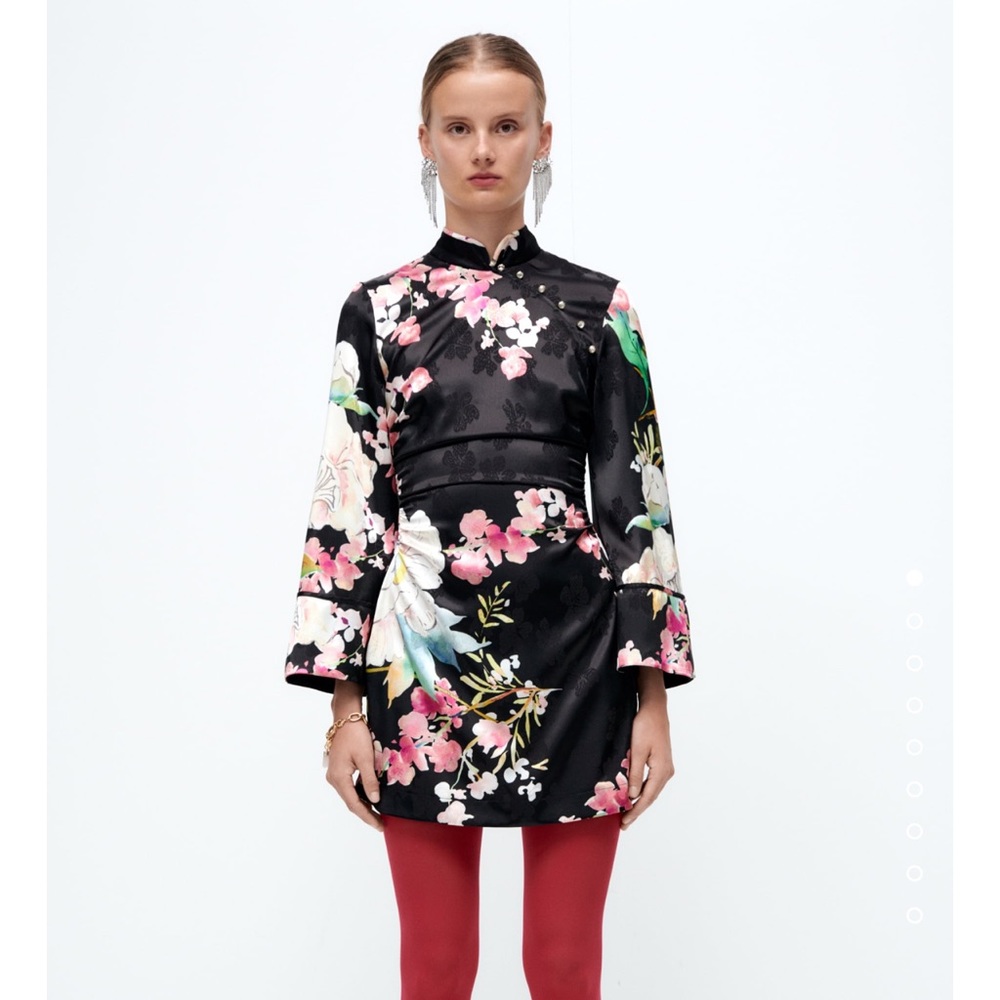 Zara Oriental Style Floral Print Mini Dress